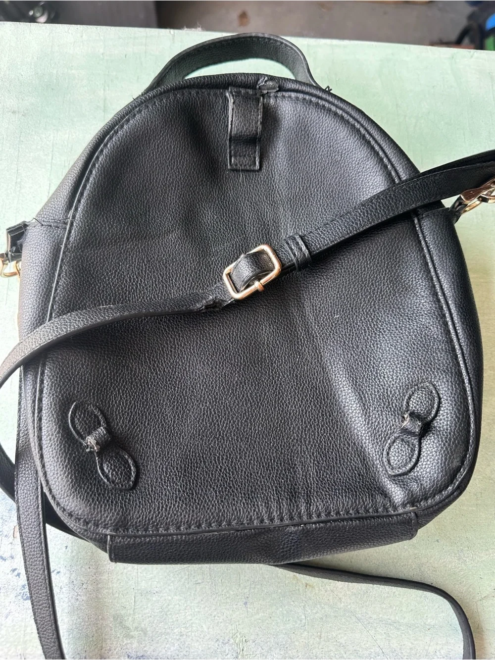 a new day Black Pebble-Textured Leather Backpack Crossbody